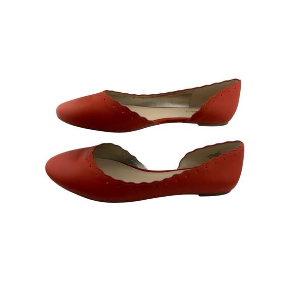 Nine West Mai Leather Ballerina Flats Orange Scalloped Edge Shoe Size 9 New - Picture 2 of 12